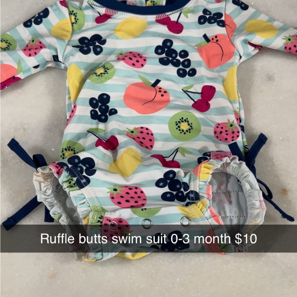 Ruffle Butts Blue and Pink Rashguard Swim